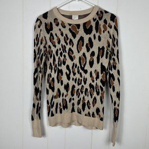 A New Day Women Knit Sweater XS Beige Animal Print Long Sleeve Crewneck Cheetah